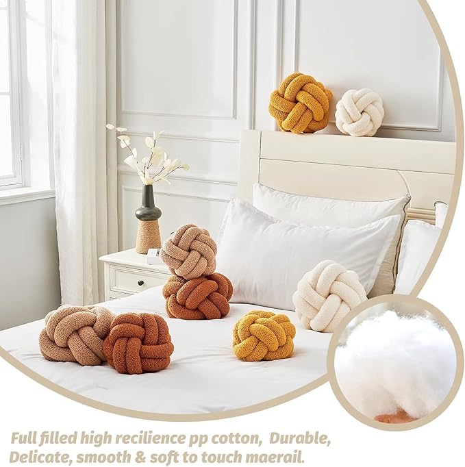 Uvvyui Knot Pillow Ball, Soft Ivory Home Decor Knotted Pillows, Handmade Round Plush Throw Pillow, Aesthetic & Cute Large Decorative Pillows for Bed, Floor, Couch, Bedroom Home Decor 11 inches