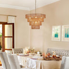 Boho Rattan Chandelier Farmhouse 6-Lights Hand-Woven Bamboo Chandelier Light Fixture Vintage Rustic Wicker Rattan Golden Chandeliers for Dining Room, Bedroom, Kitchen, Living Room, E12