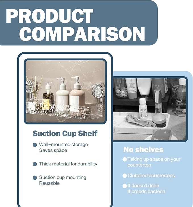 Bathroom Corrugated Suction Cup Storage Holder, Illuminate Suction Cup Shelves, No-Drill Wall Mounted Suction Cup Bathroom Storage Rack Shelf for Shower Kitchen