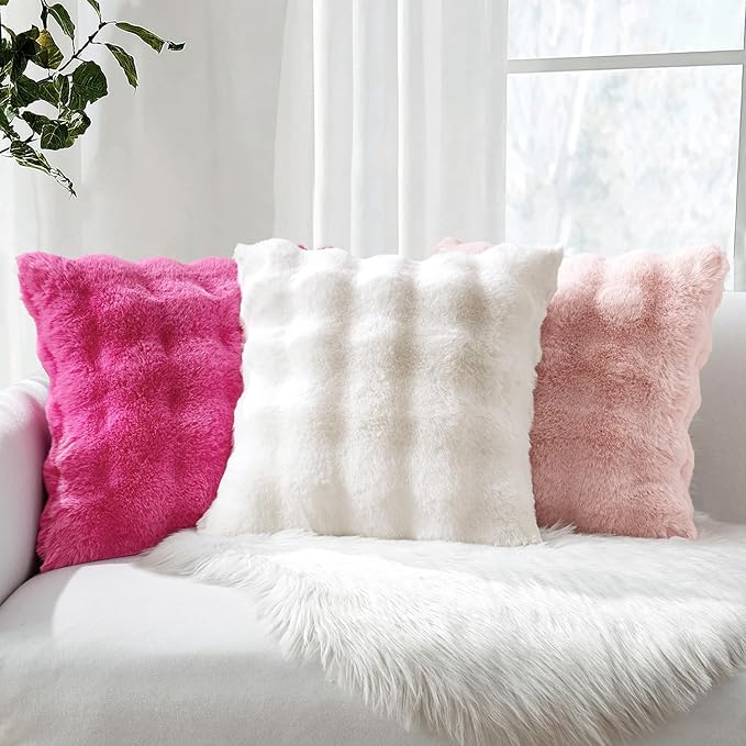 MIULEE Pack of 2 Euro Decorative Pillow Covers 24x24 Inch Thick Soft Plush Faux Fur Throw Pillows Christmas Luxury Home Decor for Winter Holiday Couch Bedroom Living Room Sofa,White