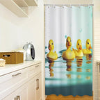 Funny Yellow Squeak Duck Cute Bird Bathroom Bathtubs Fabric Shower Curtain Kids Shower Curtain Set with 6 Hooks 36x72 inch Polyester Machine Washable, Yellow and Blue