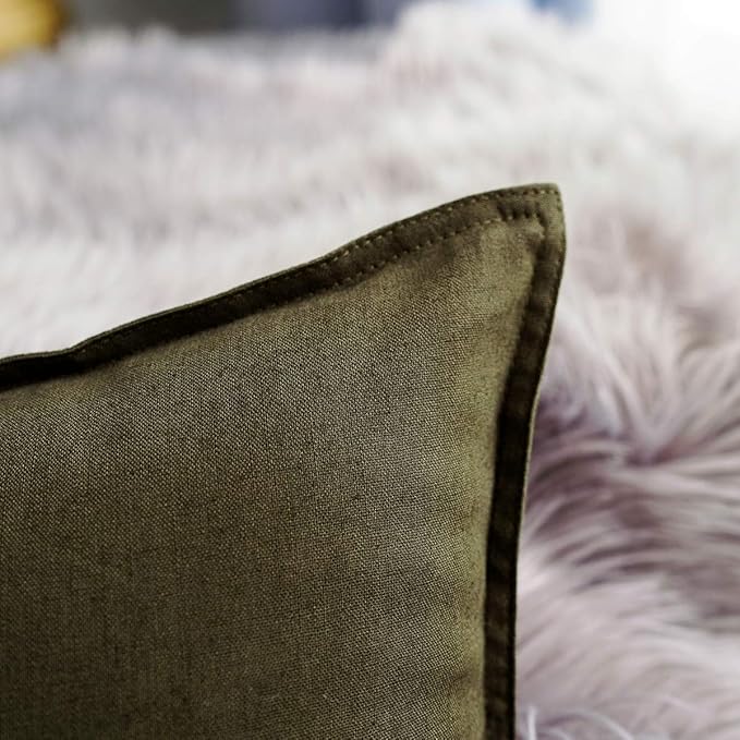 Jeanerlor Natural Cotton Linen Soft Soild Decorative Square Throw Pillow Covers Set Cushion Case for Sofa Bedroom Car24 x 24 Inch 60 x 60cm,Olive Green