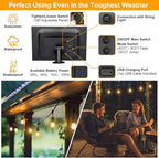 Mlambert 3-Color in 1 Solar String Lights Outdoor Waterproof Dimmable, 48ft Remote LED Patio Lights,15 Hanging Sockets Shatterproof Light for Backyard