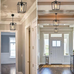Black Pendant Lights 1-Light Pendant Lights Kitchen Island Farmhouse Lantern Pendant Light Iron Cage Hanging Light Fixtures with Clear Glass Shade for Dining Room, Entryway, Hallway, Porch