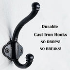 SKOLOO Heavy Duty Black Wall Hooks, Farmhouse Style Cast Iron Hooks, Pack of 5, Ideal for Backpack, Hat, Coat, and Towel Hooks - Perfect for Entryway, Mud Room, and Bathroom Storage