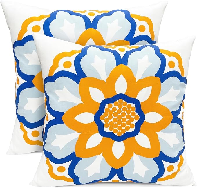 Decorative Throw Pillow Covers Set of 2 Dahlia Floral Pillow Covers 16x16 inch Super Soft Short Plush Square Throw Pillows,Farmhouse Outdoor Pillow Covers for Couch Sofa Bed Living Room