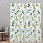 Green Leaves Shower Curtain, Watercolor Plant Floral Eucalyptus Leaf Bathroom Shower Curtain Sets, Botanical Decor Rustic Nature Art Boho Fabric Bath Curtain with Hooks 72x72 Inch