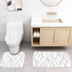 70.8x70.8 Inches Waterproof Shower Curtain Set, 12 Hooks, Gray and White Striped Design, Weighted Hem, Including Bath Mat, U-Shape Mat, and Toilet Lid Cover, Hotel Style Bath Accessories