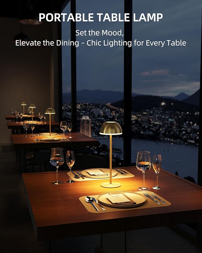 Cordless Table Lamp, Rechargeable, Touch control, 3 Color Temperature, Stepless Dimming, LED Memory Function, Portable, Battery Operated Lamp for Bedroom Restaurant Dinning Kitchen Bedside Nightstand