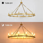 Untrammelife 12-Light Gold Chandelier with Clear Glass, 36” Large Wagon Wheel Chandelier Farmhouse Dining Room Light Fixture Modern Round Chandeliers for Dining Room Foyer