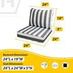 AAAAAcessories Outdoor Deep Seat Cushions, Waterproof, Fade-Resistant Patio Furniture Replacement Cushions, 24" x 24" x 5", Gray Cabana Stripe