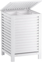 SMIBUY Double Laundry Hamper with Lid, 120L Bamboo Laundry Basket with Removable Liner Bag, 2-Section Clothes Divider Laundry Sorter for Laundry Room, Bathroom, Bedroom (White)