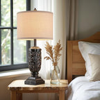 28.5” Vintage Farmhouse USB A+C Table Lamps Set of 2 for Living Room Bedroom Tall Rustic Bedside Nightstand Lamp Retro Traditional End Table Lamps for Entryway Home Office Decor Antique Black Accent