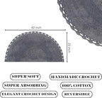 Half Circle Bohemian Bathroom Rug with Handwoven Chrochet Border, Beautifully Handcrafted 100% Cotton Mat - 22x42", Round Boho Bedroom Rug, Boho Bathroom Décor, Machine Washable - Charcoal Grey