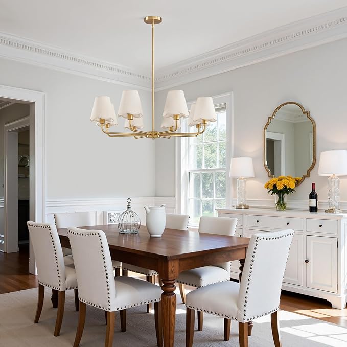 KAISITE Modern Gold Chandelier 8-Light Farmhouse Chandelier for Dining Room Industrial Dining Kitchen Light Fixture Over Table Ceiling Chandelier for Bedroom Living Room Foyer Entryway