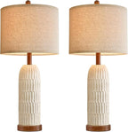 OYEARS 26.5" Table Lamp Set of 2 for Bedroom Living Room with USB A+C Charging Ports Modern Farmhouse Bedside End Lamps Rustic Nightstand Lamps,Brown