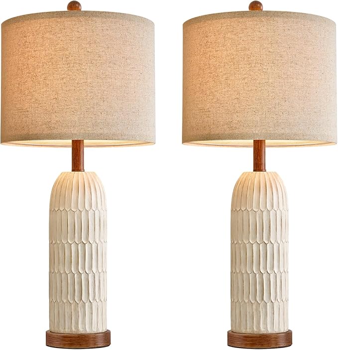 OYEARS 26.5" Table Lamp Set of 2 for Bedroom Living Room with USB A+C Charging Ports Modern Farmhouse Bedside End Lamps Rustic Nightstand Lamps,Brown