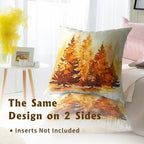 Fall Throw Pillow Covers 20x20 Set of 2, Watercolor Orange Trees Forest Autumn Season Farmhouse Decorative Pillow Cases Cushion Cover for Sofa Couch Bedroom Living Room Home Decor