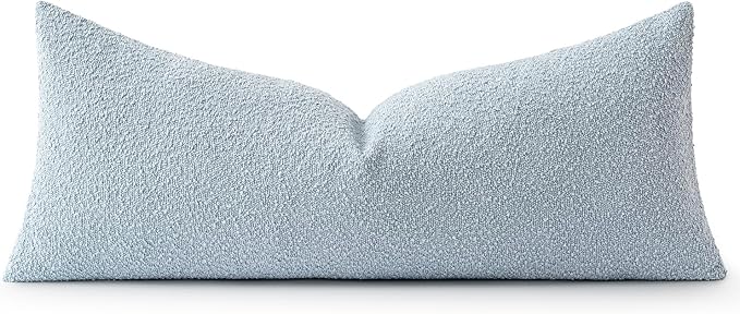 MIULEE Textured Boucle Throw Pillow Cover Light Blue Accent Solid Lumbar Pillow Case Decorative Soft Pack of 1 Couch Cushion Chair Sofa Bedroom Livingroom Home Decor,36x14 Inch