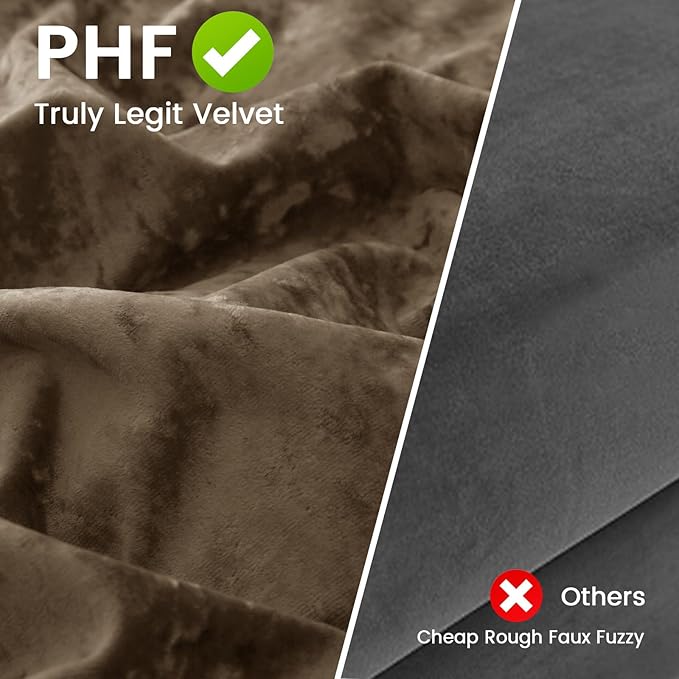 PHF Truly Velvet Pillowcases Standard Size, No Insert, 2 Pack Ultra Soft Breathable Pillow Shams Covers with Envelope Closure, 20" X 26" Luxury Cozy Warm Fuzzy Flannel Pillow Cases, Khaki