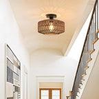 MAYNA 11.8" Rattan Ceiling Light, Mini Boho Light Fixture with LED Bulb, Hand Woven Bohemian Ceiling Light Fixtures Flush Mount for Hallway Bedroom Living Room Dining Room Entryway