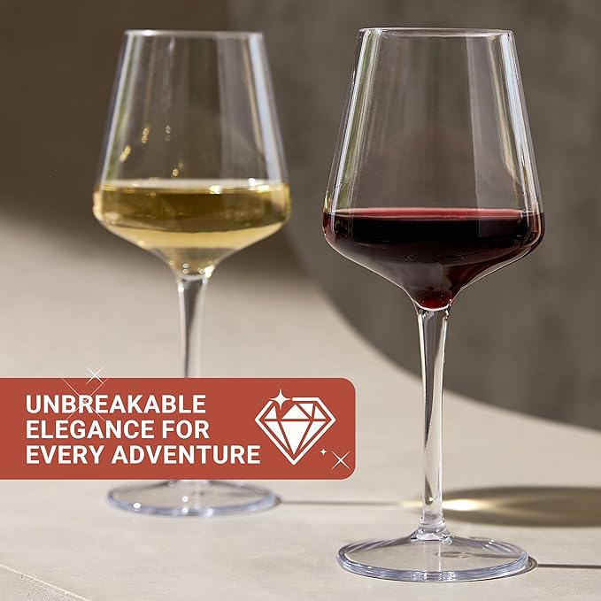 Tritan-Plastic Floating Red Wine Glasses for Pool Set of 6, 15 oz Holiday Drinkware Durable Wine Glasses with Long Stem, Ideal for Home, Party, Wedding, Beach
