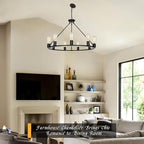 9-Lights Farmhouse Chandelier | Dia 32'' Black Wagon Wheel Chandelier | Rustic Hanging Dining Room Light Fixture | Apply to Living Room | Kitchen Island | Entryway | Foyer