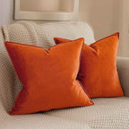 VAKADO Throw Pillow Covers 16x16 Set of 2 Burnt Orange Velvet Decor Decorative Couch Cushion Autumn Fall Euro Pillowcases with Fringe Home Bed Decoration for Sofa Bedroom Office