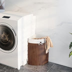 Giantex Corner Laundry Hamper with Lid, 58 L Bamboo Laundry Basket with Removable Liner & Handle, Triangle Clothes Hamper for Small Spaces, Bedroom, Bathroom, Laundry & Living Room (Brown)