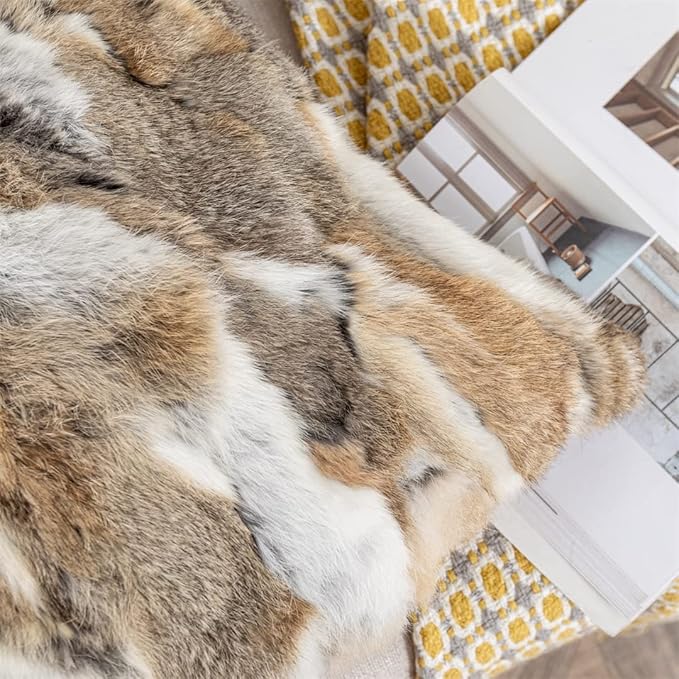 Rabbit Pelt Sofa Pillow Case Home Living Room for Decorative Fur Cushion Cover Throw Pillows Covers Case (Yellow) 16in×16in