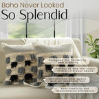GRUHUM Throw Pillow Covers 18x18 Inch Set of 2 Boho Decorative Handwoven Tufted Cushion Case for Living Room Bedroom Sofa Couch Farmhouse Car Home Decor Cotton Comfy Square Modern 18"x18", Cream/Blue