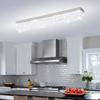 L 40" Modern Rectangle Chandelier Silver Rectangular Flush Mount Chandelier Crystal Ceiling Light Fixture for Dining Living Room Kitchen Island