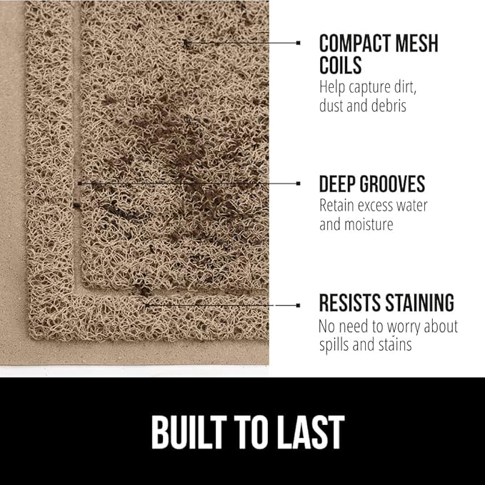 GORILLA GRIP Dirt Grabber Mesh Doormat, Low-Profile, Stain and Fade Resistant Heavy Duty Quick Dry Striped Doormats, Mats for Indoor or Outdoor Entry, Shoe Scraper, Garage Entrance Mat 47x35, Taupe