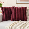 FUTEI Burgundy Decorative Throw Pillow Covers 16x16 Inch Set of 2, Square Soft Faux Rabbit Fur Big Striped Cushion Cover,Home Decor for Couch Sofa Bed Living Room