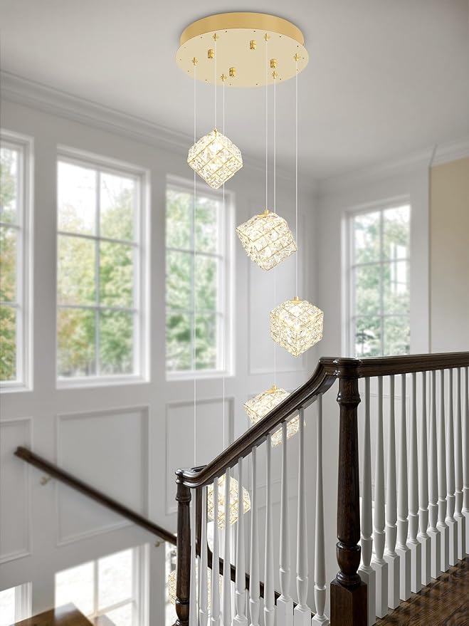 6-Lights Chandeliers for Dining Room Modern Gold Chandeliers for High Ceilings Crystal Pendant Light Fixture for Living Room Kitchen Island Foyer Hallway Bar
