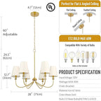 Gold Chandelier, Brushed Brass with Beige Fabric Shade, 6-Light 28" Modern Farmhouse Linear Pendant Lighting Fixture for Kitchen Island
