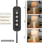 23" Bedside Lamps Set of 2, Dimmable Ceramic Table Lamps for Night Stands Modern Farmhouse Bedroom Lamps with Timer, Nightstand Table Lamps for Living Room End Table, Beige, LED Bulb Included