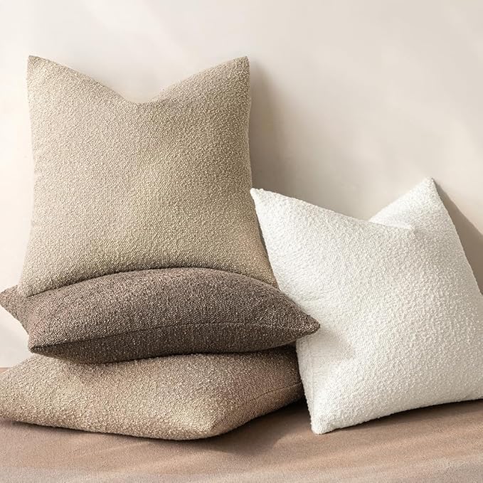 MIULEE 22x22 Decorative Euro Sham Throw Pillows for Bed Set of 2 Textured Boucle Neutral Winter Throw Pillow Covers Dark Brown Accent Solid Vintage Pillowcases Couch Sofa Livingroom Home Decor