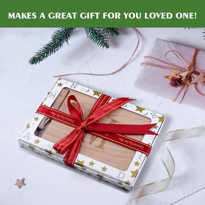Miicol Wood Charcuterie Board, Monogram Cheese Board 10 Inch, Personalized Initial Cutting Board with Spreader, Unique Housewarming Gift, Ideal for Kitchen, Home, Letter B