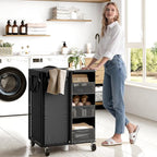 WOWLIVE Laundry Sorter with Wheels 100L Rolling Laundry Hamper with Hanging and Removable Bag Laundry Cart with Steel Frame and Storage Unit Large Basket Organizer for Dorm Room, Bathroom (Black)