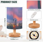 Table Lamp Saguaro Cactus in Sunset Arizona Desert Nightstand Lamp with Wood Base Fabric Lamp Shade Bedside Desk Lamp for Living Room Bedroom Kids Room Office