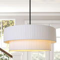 LamQee Modern Large Drum Chandelier, 2-Tire 23.6inch Ceiling Hanging Light Fixture 5-Light Black Semi Flush Mount Pendant Light for Dining Room Living Room Bedroom Kitchen Island