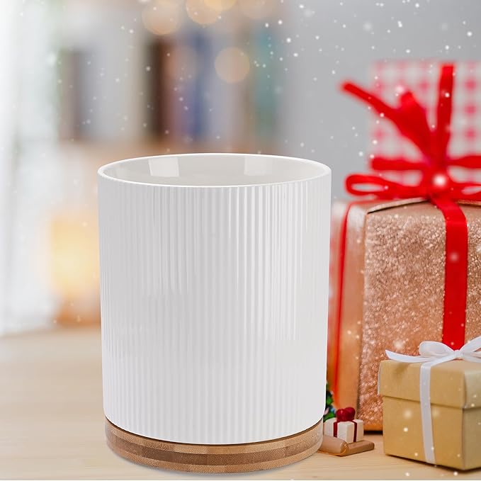 QUELIEN 360° Rotating Kitchen Utensil Holder for Countertop, Large Ceramic Utensil Crock Organizer with Non-Scratch Cork Base, Farmhouse White Cookware Storage Jar, Ideal Housewarming Gift