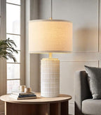 23'' Set of 2 Modern Ceramic Table Lamps for Living Room Bedroom, Nightstand Farmhouse Beige White Desk Lamp for Bedside End Table Entryway, 2 LED Bulbs Included