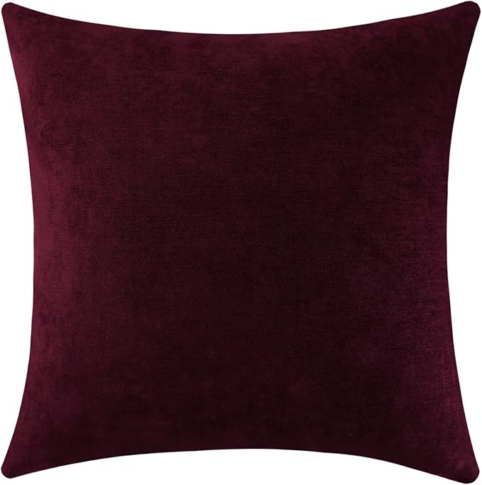 Jeneoo Burgundy Decorative Throw Pillow Covers Soft Chenille Comfy Solid Couch Cushion Case Decor (Set of 1, 24 x 24 Inches)