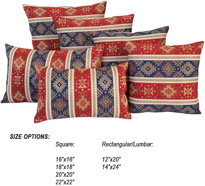 Throw Pillow Covers Kilim Red and Blue - 16 x 16 Inches Decorative Pillows, Persian Room Decor for Couch, Bohemian Square Case for Window Seat, Ethnic Cushions, Aztec Tapestry