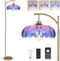 Floor Lamp for Living Room,Bedroom,Gold Dimmable Standing Lamp with Remote,Mid Century Modern Brass Tall Lamp Retro Vintage Glass Lamp Floor Light Boho Bohemian