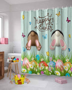 Vandarllin Spring Easter Shower Curtain, Funny Bunny Tails Rabbit Shower Curtains Set with Hooks, Floral Farmhouse Waterproof Fabric Bathroom Curtains Decor Home Accessories,Stall 48 X 72 Inch