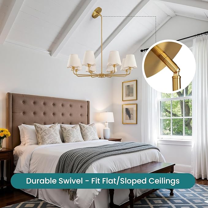 KAISITE Modern Gold Chandelier 8-Light Farmhouse Chandelier for Dining Room Industrial Dining Kitchen Light Fixture Over Table Ceiling Chandelier for Bedroom Living Room Foyer Entryway