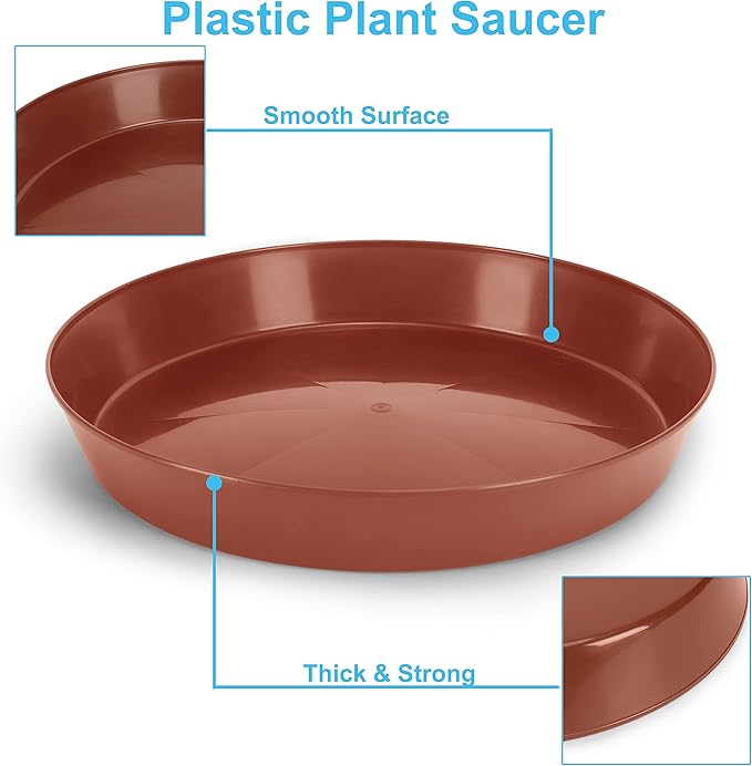 18 Inch (16.3 Inch Base) Case of 5 Plant Saucer - Terra Cotta Colored Polypropylene – Heavy Duty Indoor/Outdoor Tray and Drip Pan – Collects Flower Pot Excess Water Made in USA